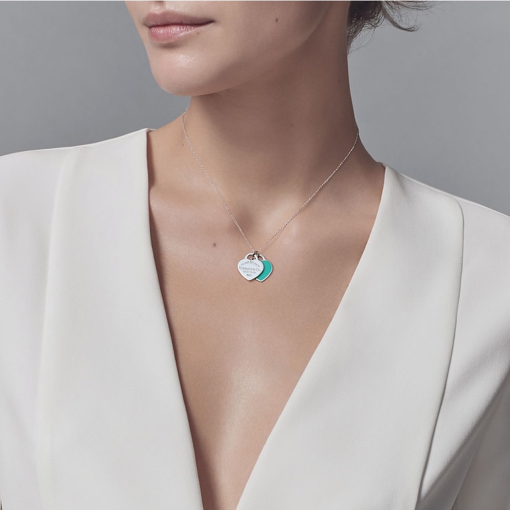 Tiffany Blue Double Heart Tag Pendant Necklace